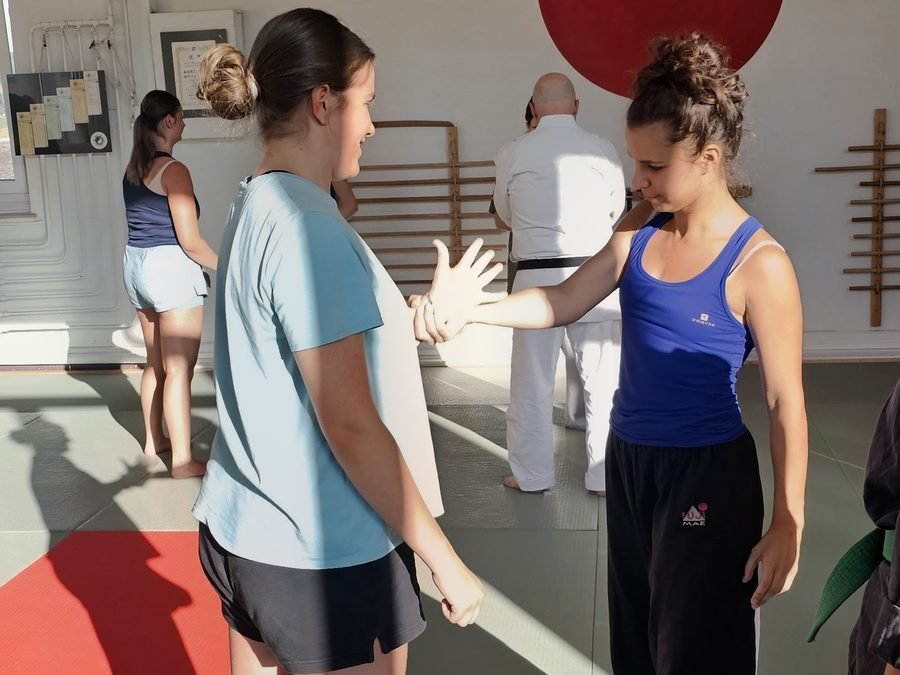 Initiation aux arts martiaux des danseuses du Hangar au dojo Goshindo To Kenko