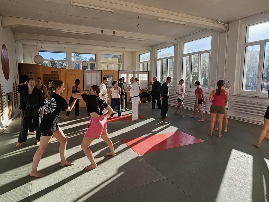 Initiation aux arts martiaux des danseuses du Hangar au dojo Goshindo To Kenko